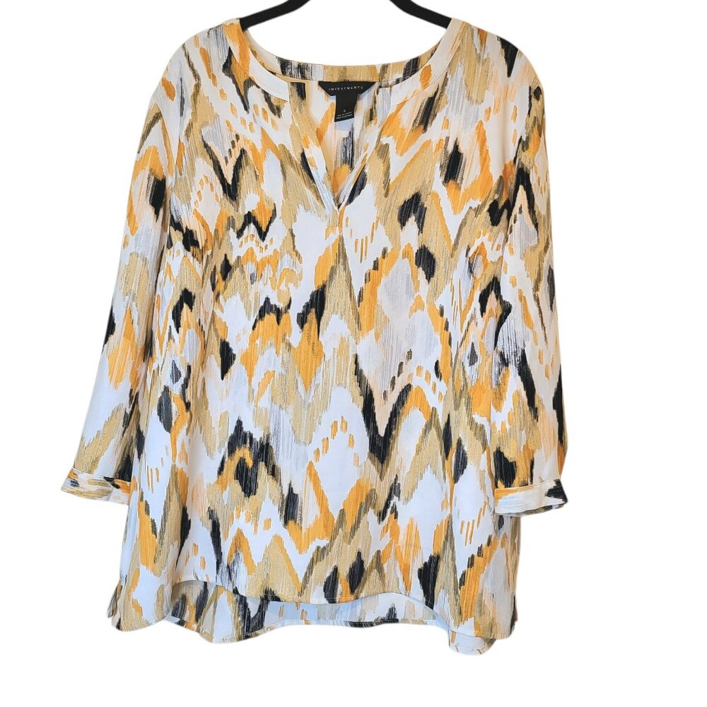 Women's Spring Multi-colored Tan Orange Flowy Office Career Blouse Sz Large